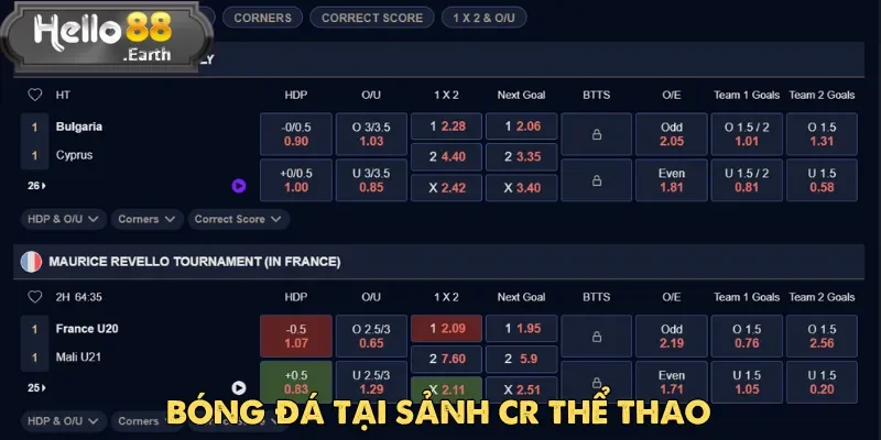 Bóng đá luôn là lựa chọn hàng đầu của người chơi tại CR thể thao Hello88