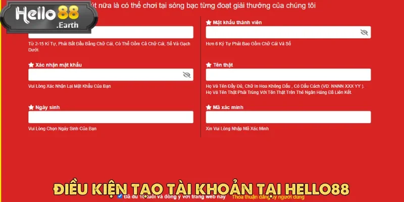 Điều khoản sử dụng Hello88 về việc đăng ký và tạo tài khoản mới