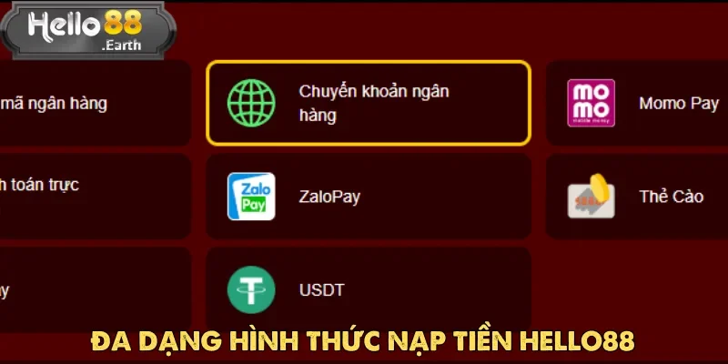 Đa dạng hình thức giao dịch khi người chơi nạp tiền Hello88