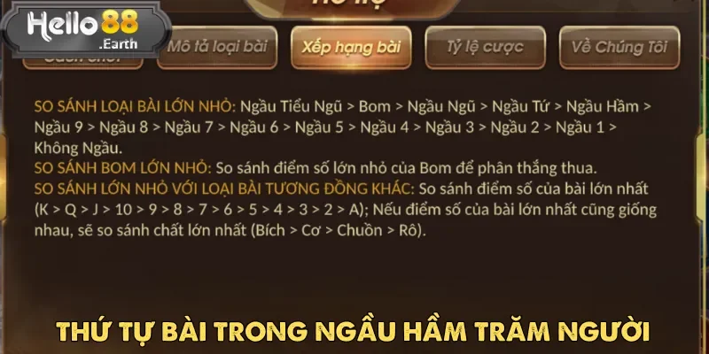 Thứ tự bài trong Ngầu Hầm Trăm Người cụ thể cho tân binh cá cược online